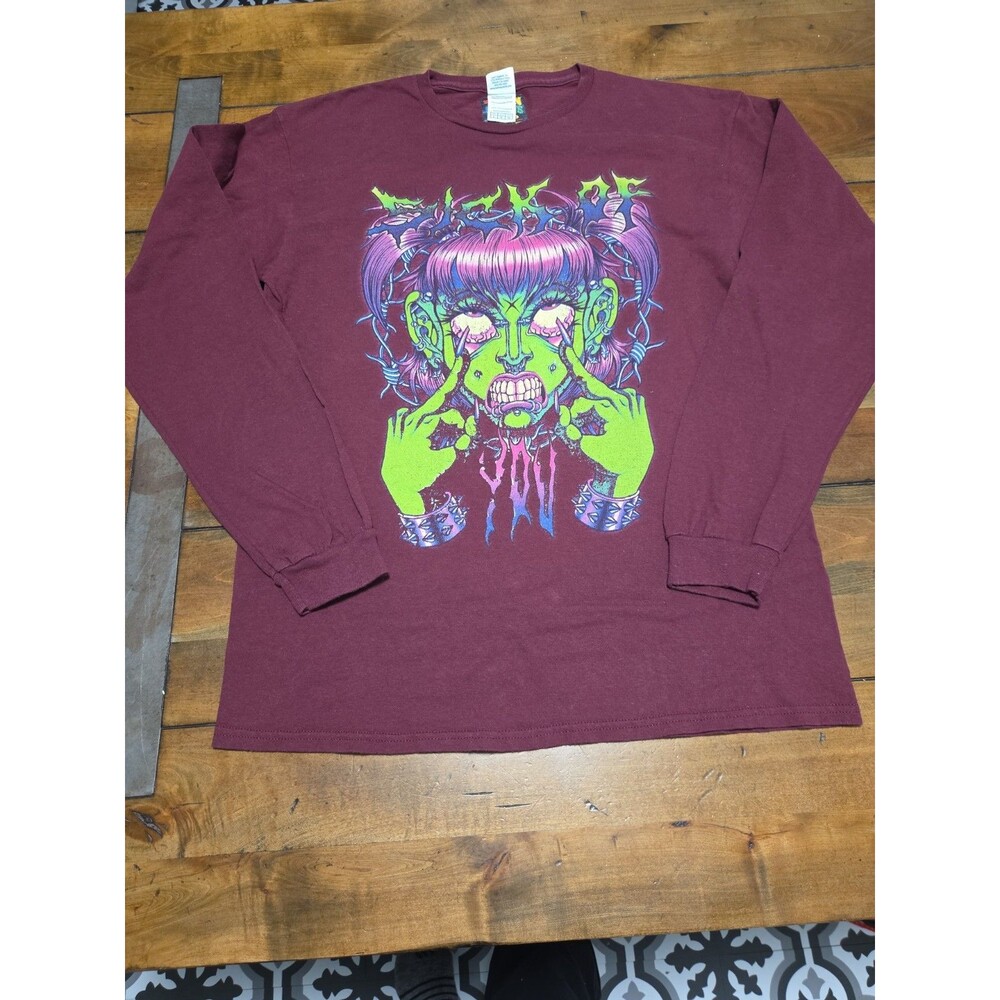 Teen Hearts Sick Of You Maroon Long Sleeve Shirt Large Graphic Grunge Goth